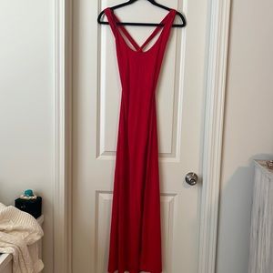 Red backless maxi dress